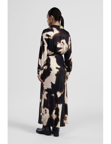 Vestido longo estampado com cinto e gola Dixie