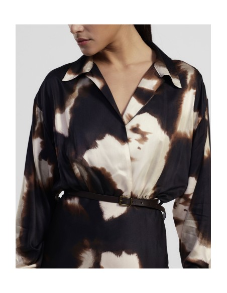 Vestido Longo Estampado Fantasia Com Cinto E Colarinho Dixie