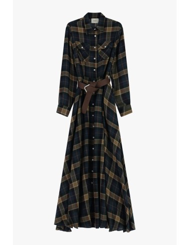 Vestido Longo Xadrez com Cinto e Bolsos Dixie