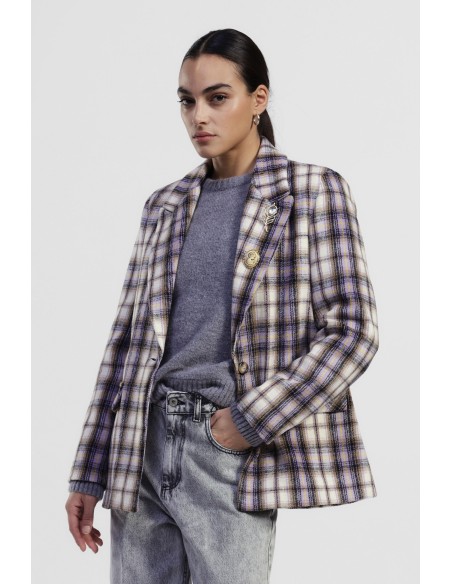 Blazer aos quadrados com bolsos de aba e botões tipo joia Dixie