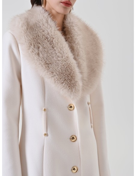 Casaco longo acinturado em velour com gola em pele sintética removível e cinto em pele sintética Rinascimento