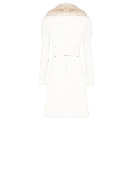 Casaco longo cintado em veludo com gola em pele sintética removível e cinto em pele sintética Rinascimento