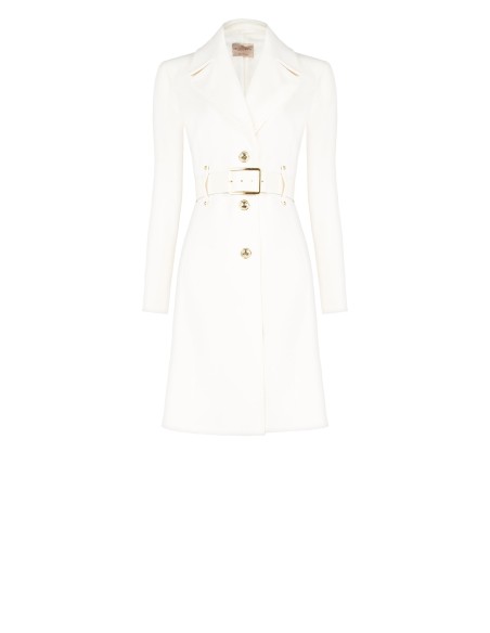 Casaco Longo Cintado em Veludo com Gola em Pelo Sintético Removível e Cinto em Pele Sintética Rinascimento