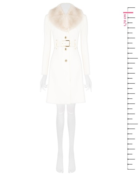 Casaco longo cintado em veludo com gola em pêlo sintético removível e cinto em pele sintética Rinascimento