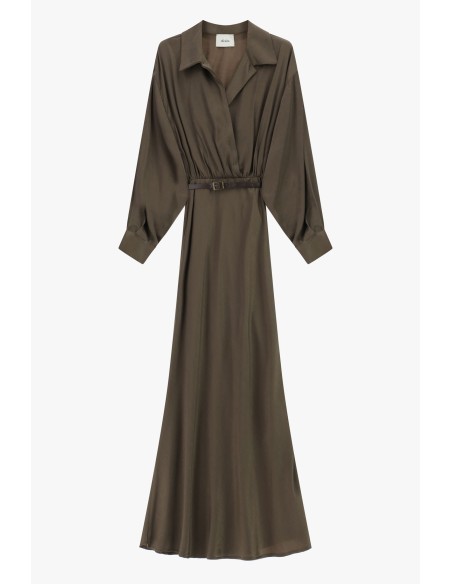 Vestido Longo com Cinto e Mangas Compridas Dixie