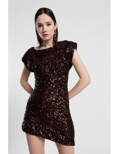 Vestido curto assimétrico com lantejoulas e ombros estruturados Dixie