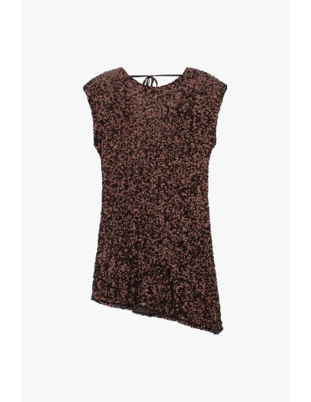 Vestido Curto Assimétrico com Lantejoulas e Ombros Estruturados Dixie