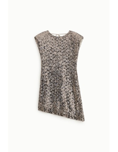 Vestido Curto Assimétrico com Lantejoulas e Ombros Estruturados Dixie