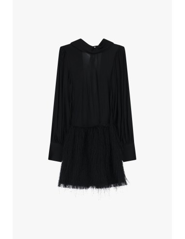 Vestido Curto com Mangas Compridas e Folho Texto Dixie