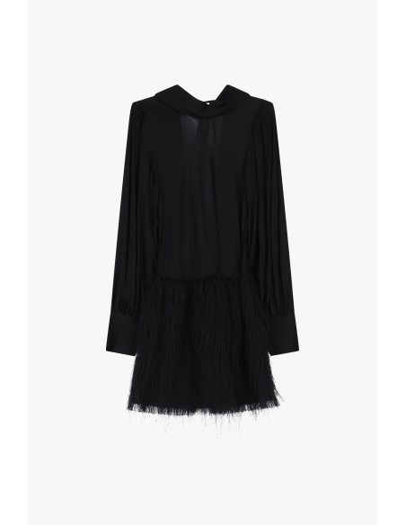 Vestido Curto com Mangas Compridas e Folho Texto Dixie