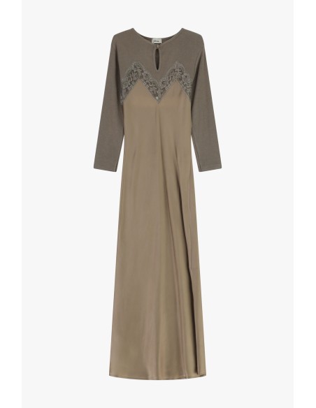 Vestido Longo Com Aplicações Em Renda E Mangas Compridas Dixie - Vestiti Firmati Life Smiles