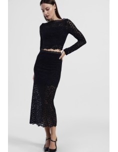 Saia midi em renda com painel frontal Dixie