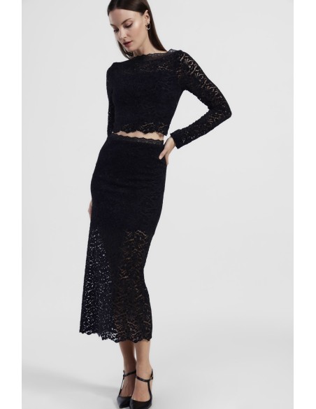 Saia midi em renda com painel frontal Dixie