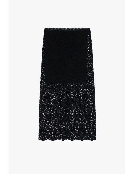 Saia midi em renda com painel frontal Dixie