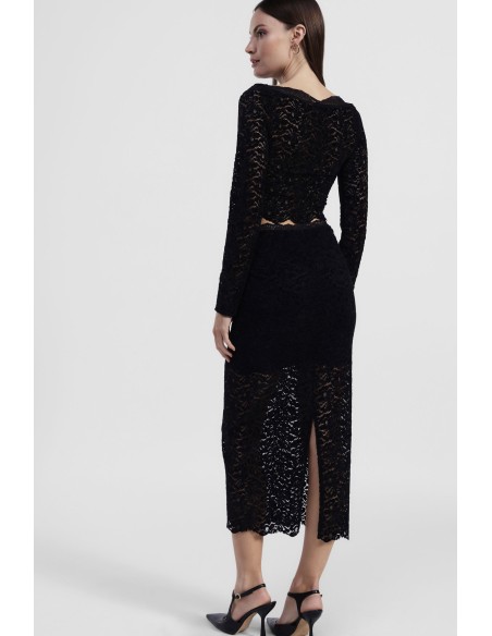 Saia Midi em Renda com Painel Frontal Dixie