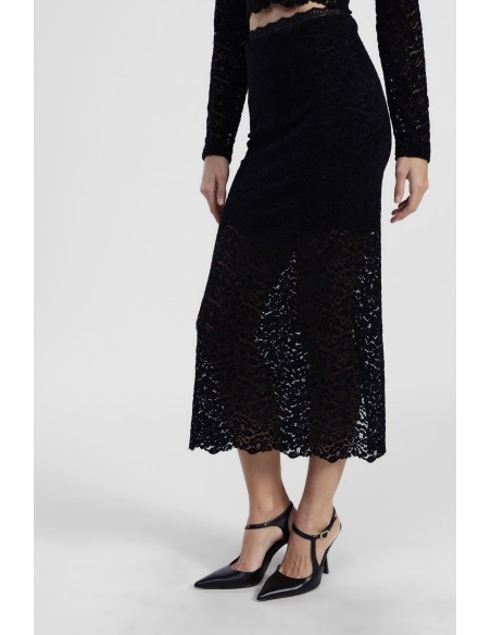 Saia Midi Em Renda Com Painel Frontal Dixie