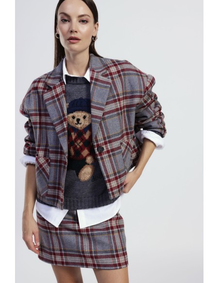Blazer Curto Xadrez Com Bolsos Aplicados Dixie