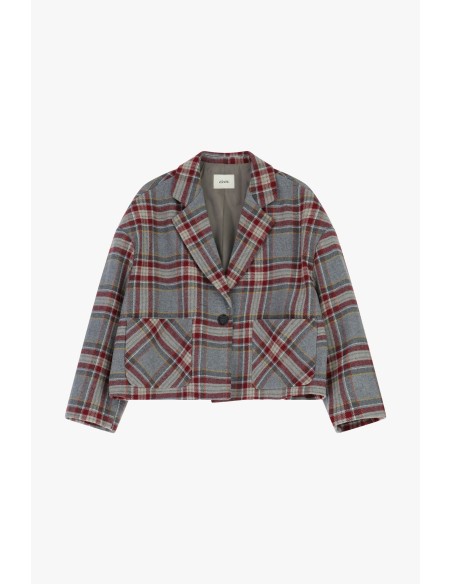 Blazer curto xadrez com bolsos aplicados Dixie