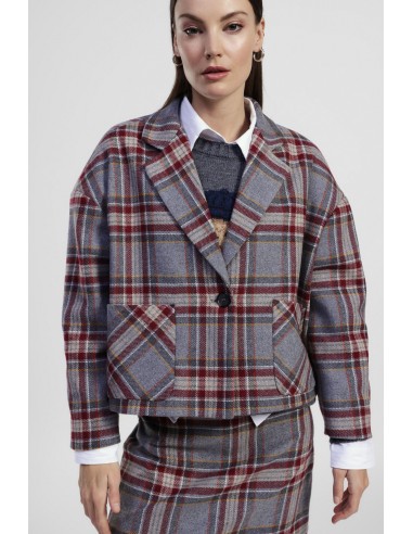 Blazer Curto Xadrez Com Bolsos Aplicados Dixie