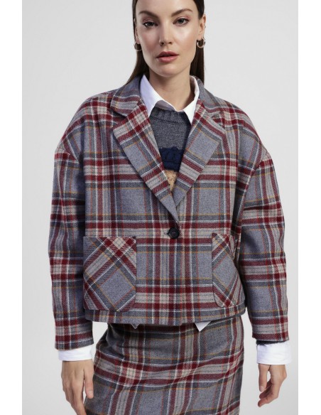 Blazer Curto Xadrez Com Bolsos Aplicados Dixie