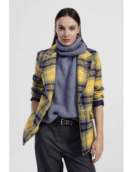 Blazer xadrez com bolsos frontais e broche Dixie