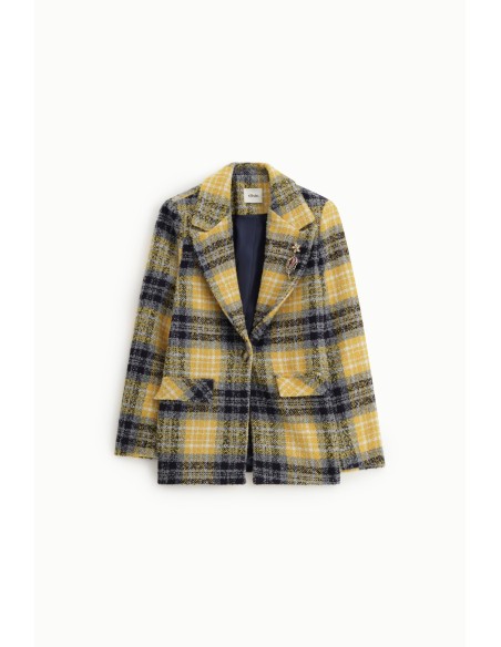 Blazer Xadrez com Bolsos Frontais e Broche Dixie
