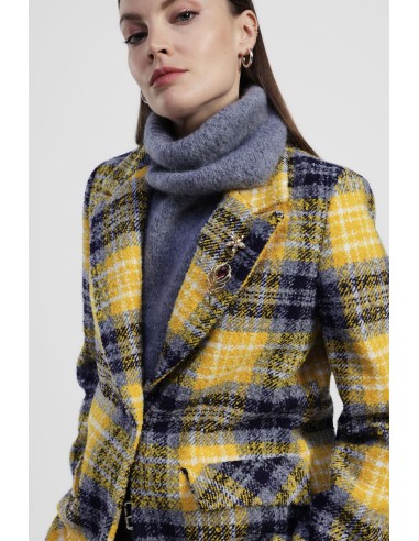 Blazer xadrez com bolsos frontais e broche Dixie
