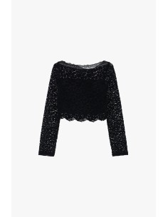 Top de mangas compridas em renda com decote amplo Dixie 2