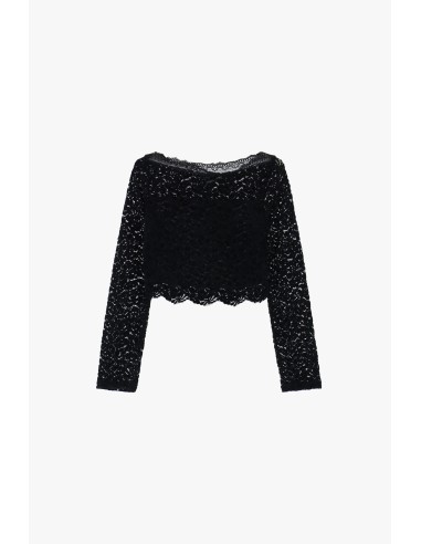 Top de mangas compridas em renda com decote amplo Dixie