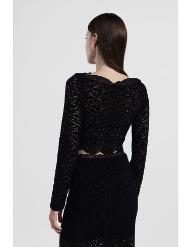 Top de mangas compridas em renda com decote amplo Dixie