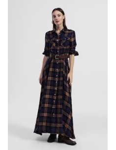Vestido longo xadrez com cinto e bolsos Dixie