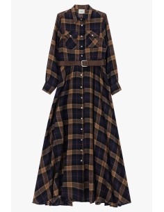 Vestido longo xadrez com cinto e bolsos Dixie 2