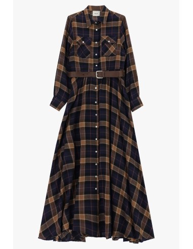 Vestido longo aos quadrados com cinto e bolsos Dixie