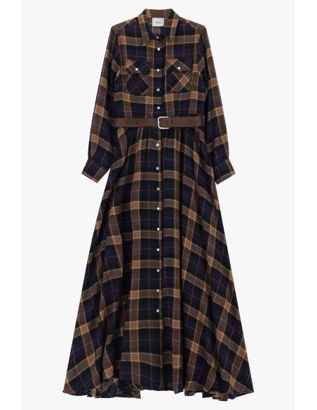 Vestido longo aos quadrados com cinto e bolsos Dixie