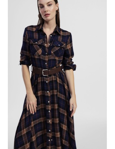 Vestido Longo Xadrez com Cinto e Bolsos Dixie