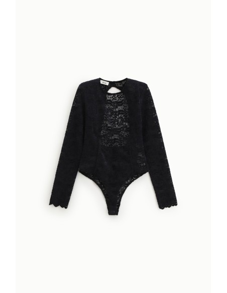Body In Pizzo Con Maniche Lunghe E Apertura Sul Retro Dixie - Vesti...