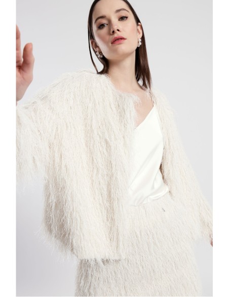 Blazer Curto Efeito Pêlo com Mangas Amplas Dixie