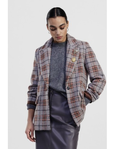 Blazer aos Quadrados com Lapelas e Botões Dixie