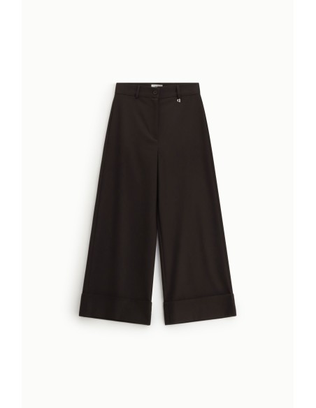 Calças Palazzo Cropped Perna Larga Viradas Dixie