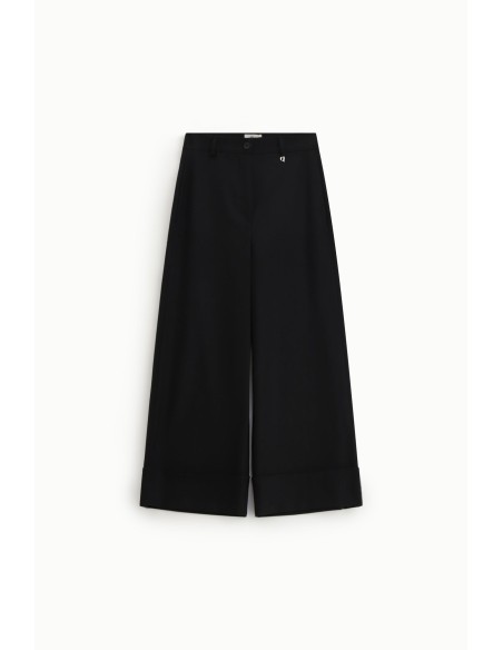Calças Palazzo Cropped Perna Larga com Dobra Dixie