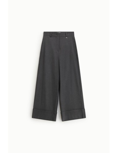 Calças Palazzo Cropped de Perna Larga com Barra Virada Dixie