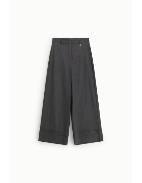 Calças Palazzo Cropped de Perna Larga com Barra Virada Dixie