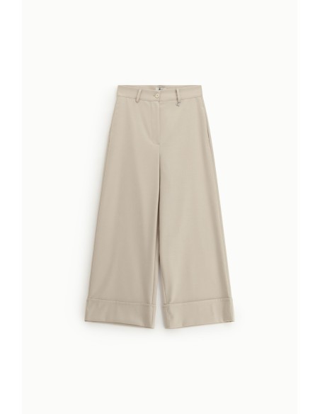 Calças Palazzo Cropped Perna Larga com Barra Virada Dixie