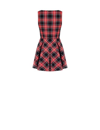 Vestido curto evasê em tartan com fio de lurex e efeito glitter Rinascimento