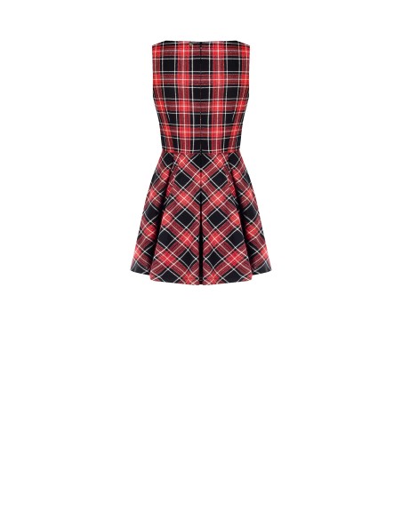 Vestido curto evasê em tartan com fio de lurex e efeito glitter Rinascimento