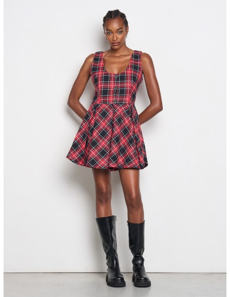 Vestido curto rodado em tartã com fio em lurex efeito glitter Rinascimento