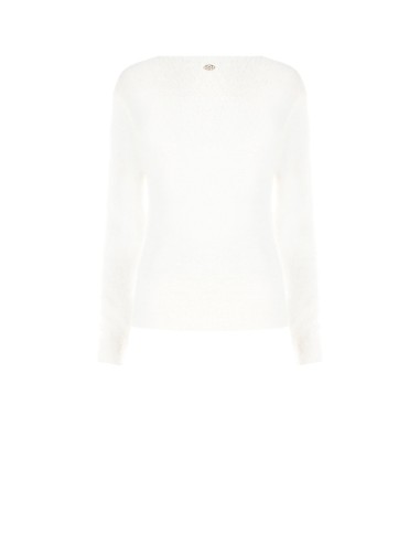 Camisola Fluffy com pérolas e strass, gola redonda Rinascimento