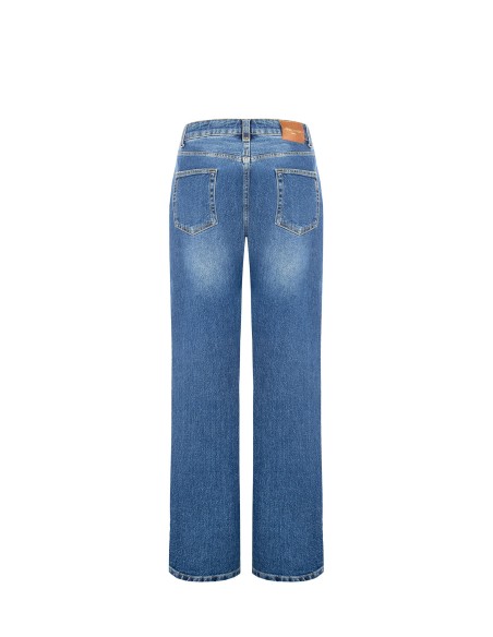 Jeans Straight com etiqueta de logótipo no bolso traseiro Rinascimento