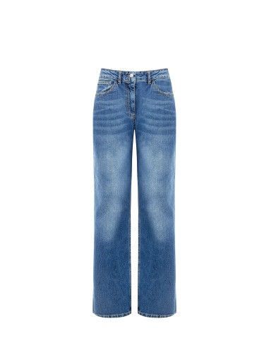 Jeans straight com plaqueta de logótipo no bolso traseiro Rinascimento