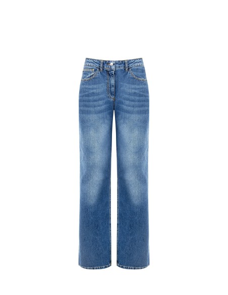 Jeans straight com plaqueta de logótipo no bolso traseiro Rinascimento